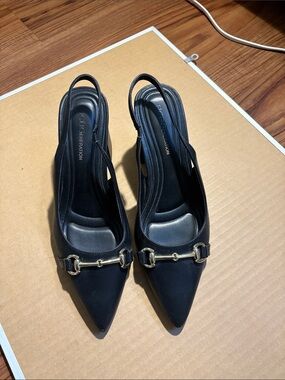 BCBGeneration Black Pointed Slingback Heels with Gold Bit